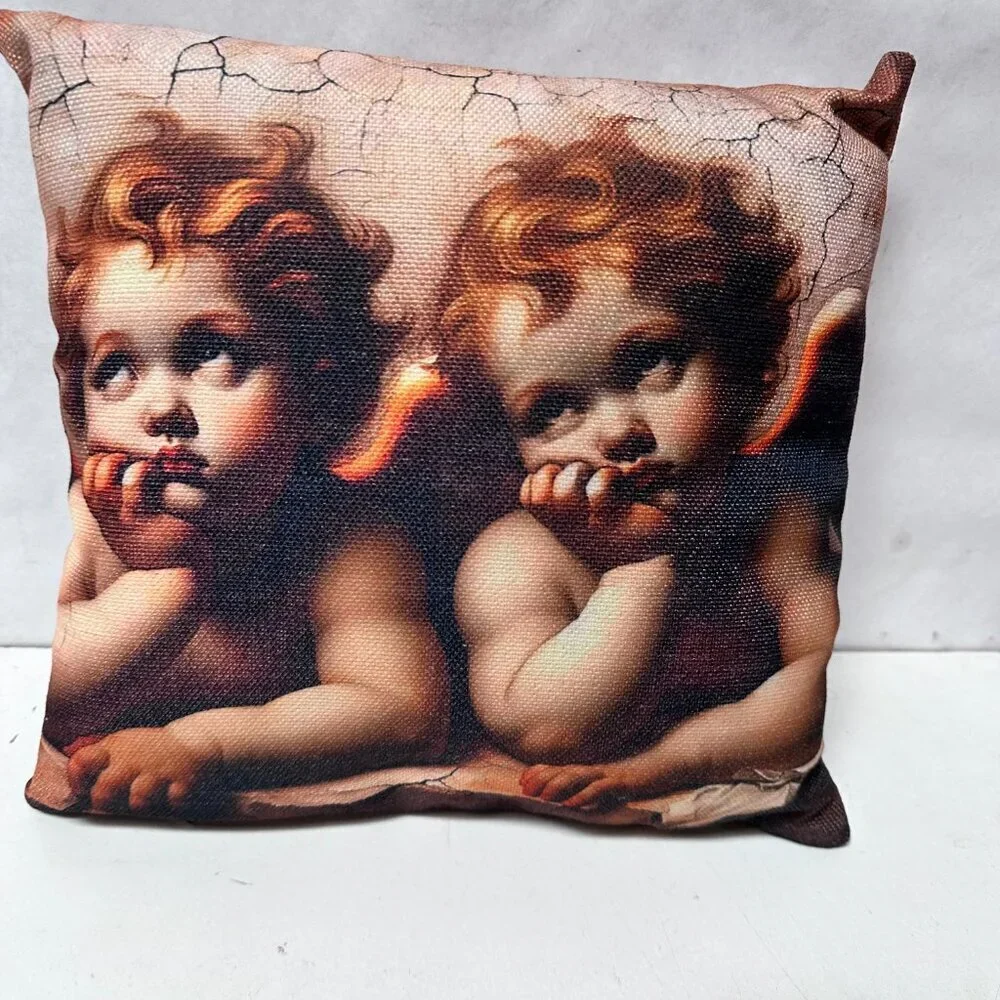 Thinking Cherubs Pillow Cherubim Putti Renaissance Gift Angel Bored Cupid NWT
